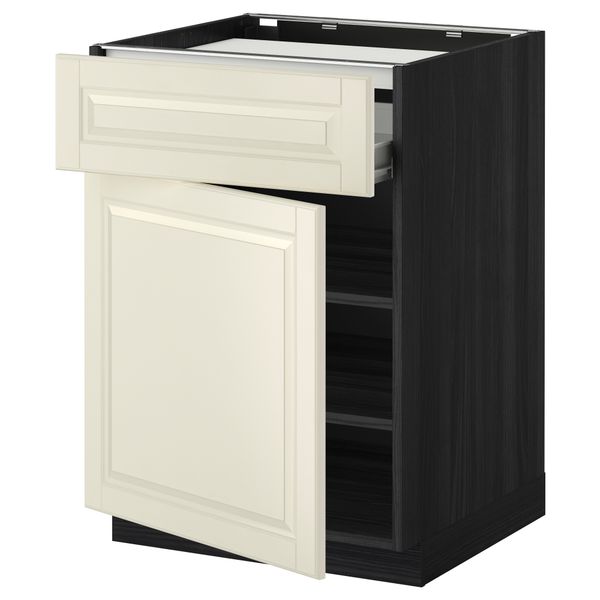 Напольный шкаф для варочной панели, ящик, полка, дверцы МЕТОД / ФОРВАРА, черный, Будбин белый с оттенком (60x60 см) - фото 1