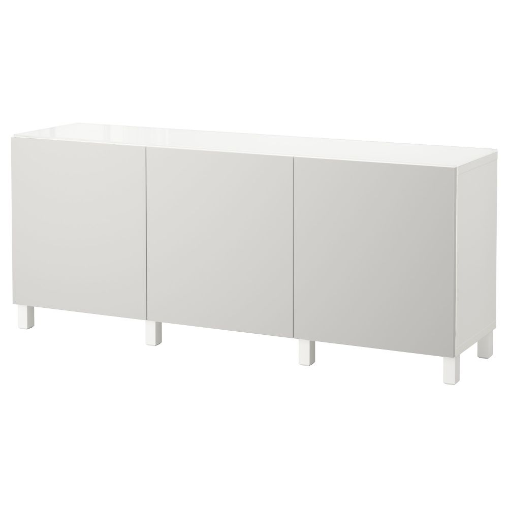 Комбинация для хранения с дверцами БЕСТО, белый, Лаппвикен светло-серый (180x40x74 см) - фото 1