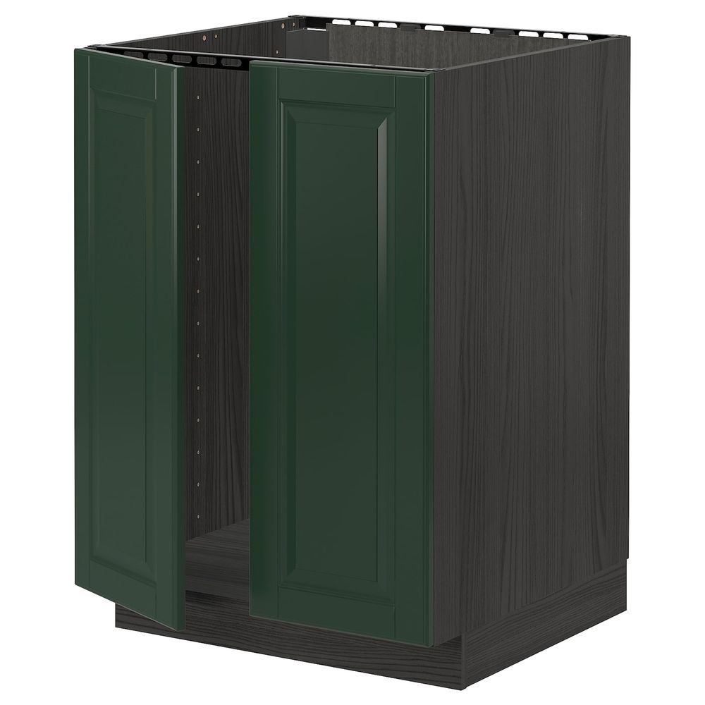 Напольный шкаф для раковины + 2 двери, черный/Будбин темно-зеленый 60x60 см IKEA МЕТОД 393.130.57 - схема-чертеж с размерами