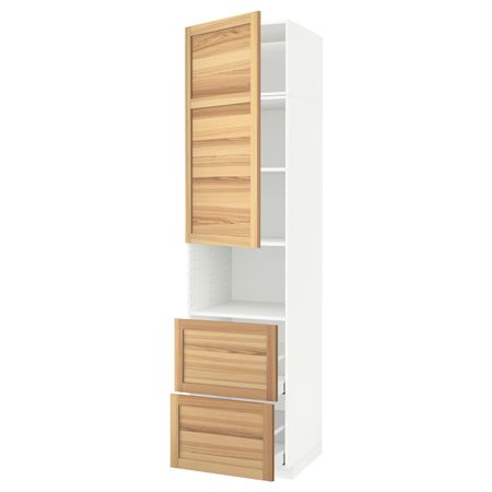 Высокий шкаф для СВЧ/дверца/2ящика, белый/Торхэмн ясень 60x60x240 см IKEA METOD МЕТОД / MAXIMERA МАКСИМЕРА 492.372.23