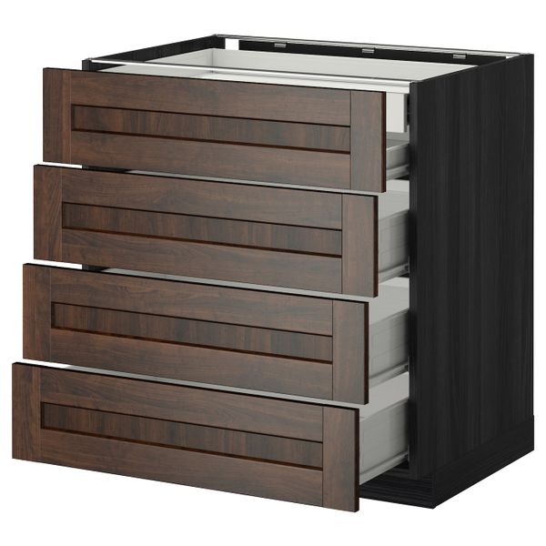 Напольный шкаф 4 фронтальных, 2 низких, 3 средних ящ, черный/Эдсерум коричневый 80x60 см IKEA МЕТОД / ФОРВАРА 492.616.56 - фото 1