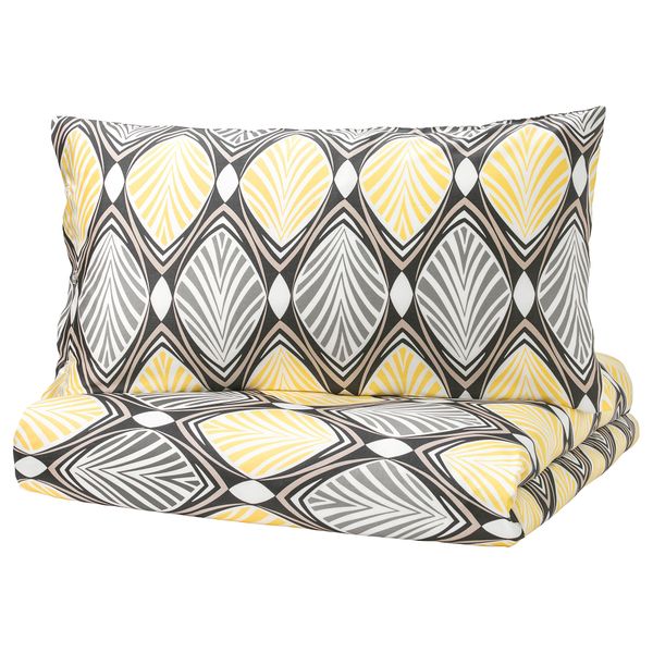 Пододеяльник и 2 наволочки ХЭСТФИБЛА, серый, желтый - фото 1