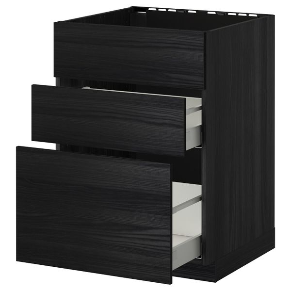 Напольный шкаф под мойку + 3 фронтальных панели/2ящ, черный, Тингсрид черный 60x60 см IKEA МЕТОД / МАКСИМЕРА 892.353.64 - схема-чертеж с размерами