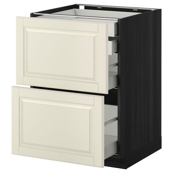 Напольный шкаф 2 фронтальные панели, 2 нижних, 1 средний, 1 высокий ящик МЕТОД / МАКСИМЕРА, черный, Будбин белый с оттенком - фото 1