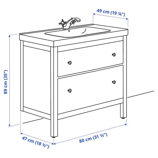 Шкаф для раковины с 2 ящ, белый/РУНШЕР смеситель 83x49x89 см IKEA HEMNES ХЕМНЭС / ODENSVIK ОДЕНСВИК 292.934.51 - фото 1