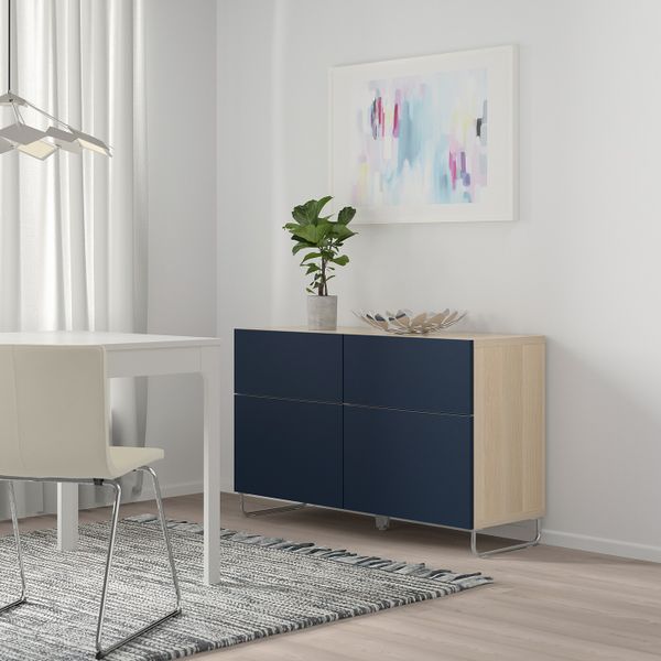 Комбинация для хранения с дверцами/ящ, под беленый дуб/нотвикен/суларп синий 120x42x74 см IKEA BESTÅ БЕСТО 893.019.76 - фото 2