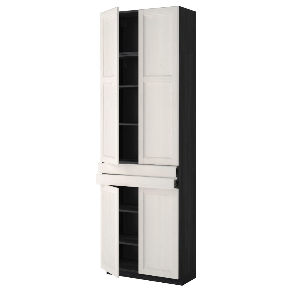 Высокий шкаф + полки, 2 ящика, 4 дверцы МЕТОД / ФОРВАРА, черный, Лаксарби белый (80x37x240 см) - фото 1