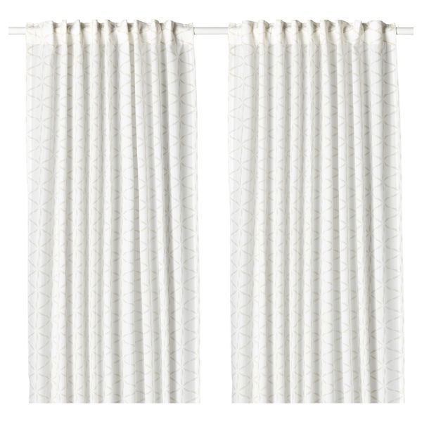 Гардины, 1 пара ФЬЕЛЛЬБИНКА, белый, светло-бежевый (145x300 см) - фото 1