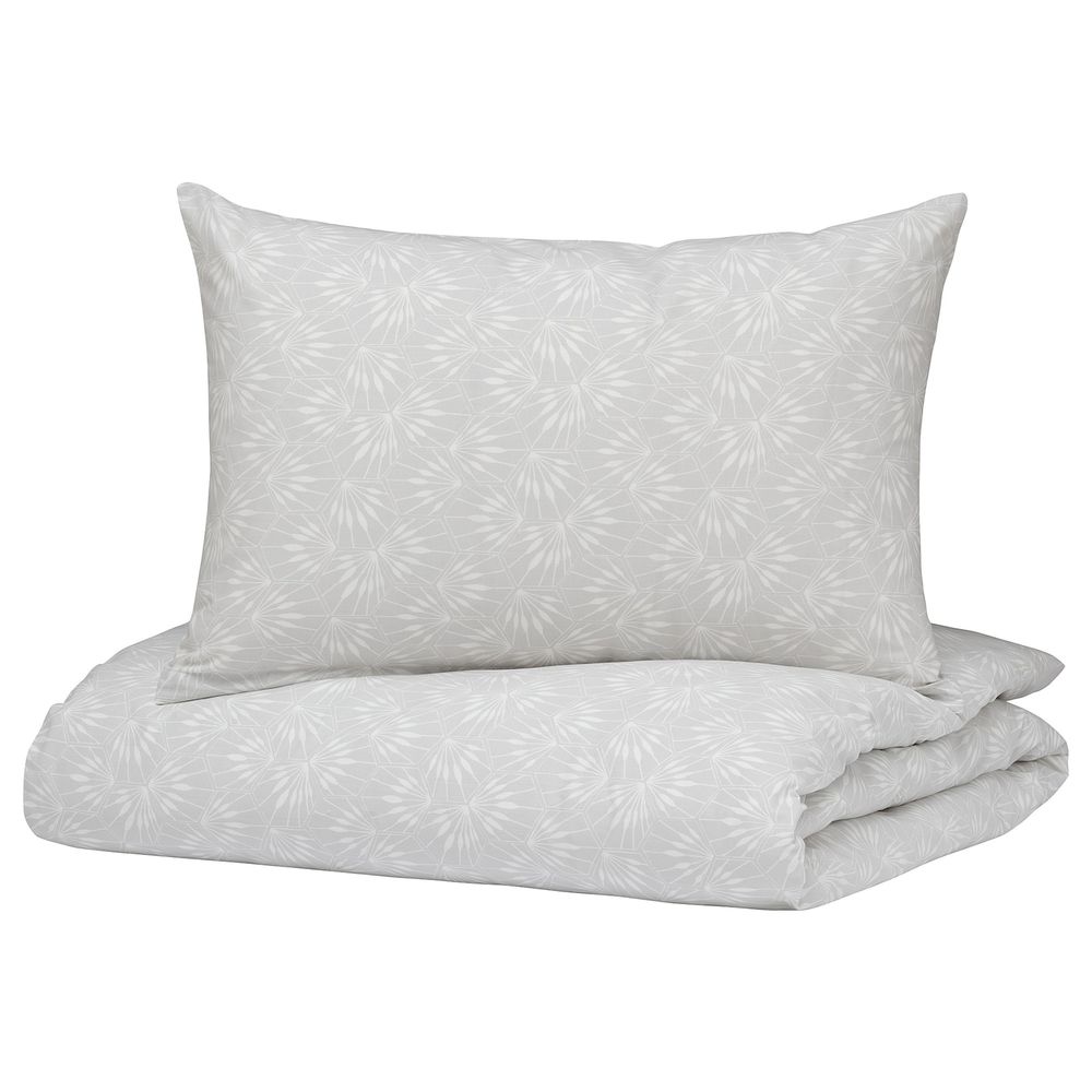 Пододеяльник и 2 наволочки, серый-белый 200x200/50x70 см IKEA KOLSTARR КОЛЬСТАРР 005.013.80 - фото 1