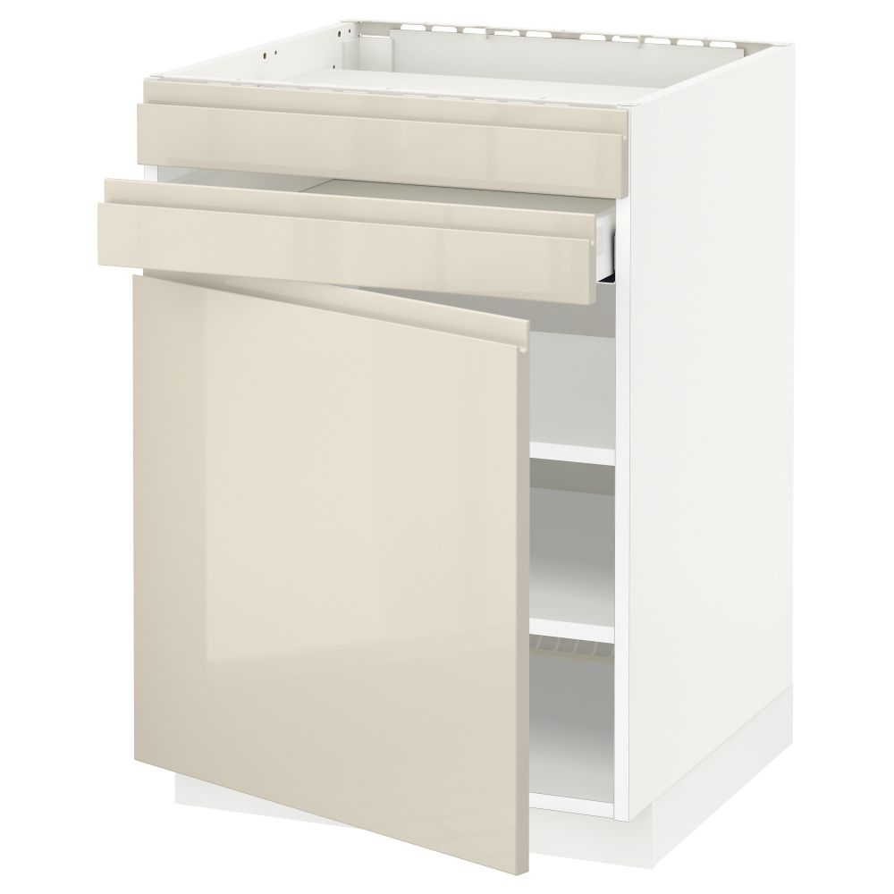 Напольный шкаф для варочной панели, доводчик, 2 фасада, 1 ящик МЕТОД / МАКСИМЕРА, белый, Воксторп глянцевый светло-бежевый - схема-чертеж с размерами