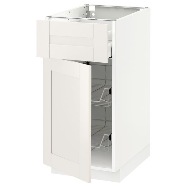 Напольный шкаф с проволочной корзиной, ящиком, дверью МЕТОД / МАКСИМЕРА, белый, Сэведаль белый - схема-чертеж с размерами
