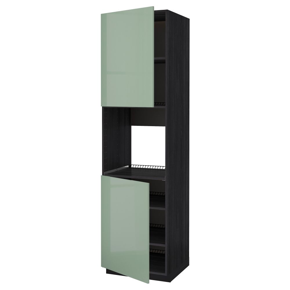 Высокий шкаф для духовки, 2 дверцы, полки МЕТОД, черный, Калларп светло-зеленый - схема-чертеж с размерами