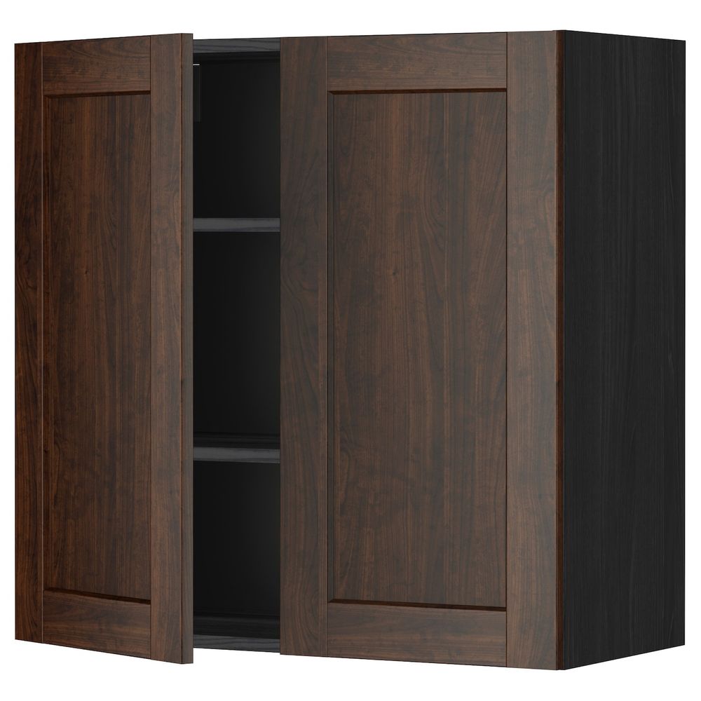 Навесной шкаф с полками/2дверцы, черный/Эдсерум коричневый 80x80 см IKEA МЕТОД 192.264.24 - схема-чертеж с размерами