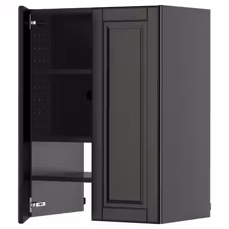 METOD Навесной шкаф д/вытяжки/полка/дверь - черно-серый/Bodbyn чёрный 60x80 см