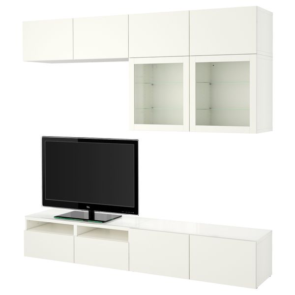 Шкаф для ТВ, комбинированный, стекляные дверцы БЕСТО, Лаппвикен, Синдвик белый прозрачное стекло (240x40x230 см) - фото 1