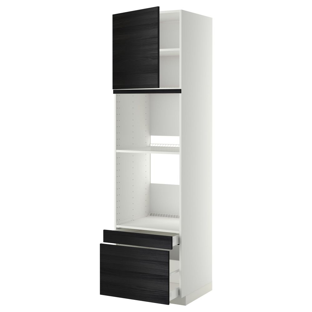 Высокий шкаф для духовки комбинированный, духовка + дверца, 2 ящика МЕТОД / МАКСИМЕРА, белый, Тингсрид черный - фото 1