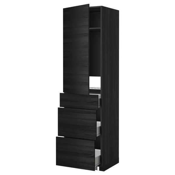 Высокий шкаф для холодильника, с дверцами, 3 ящика МЕТОД / ФОРВАРА, черный, Тингсрид черный (60x60x220 см) - схема-чертеж с размерами