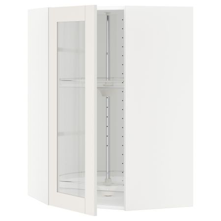 Угловой навесной шкаф с вращающающейся секцией, стеклянными дверцами МЕТОД, белый, Сэведаль белый