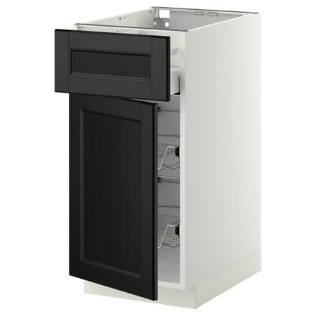 Напольный шкаф с проволочной корзиной, ящиком, дверью МЕТОД / МАКСИМЕРА, белый, Лаксарби черно-коричневый