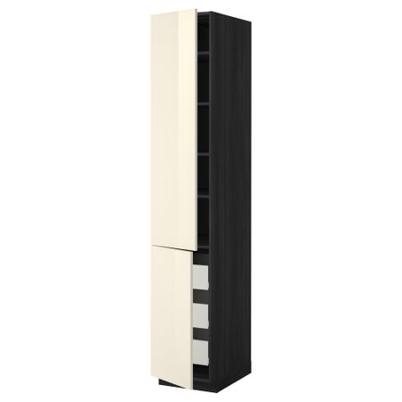 Высокий шкаф + полки, 3 ящика, 2 дверцы МЕТОД / ФОРВАРА, черный, Рингульт кремовый
