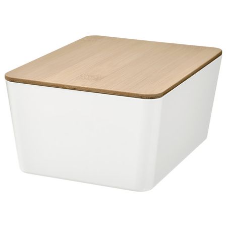 KUGGIS Контейнер с крышкой - белый/бамбук 13x18x8 см