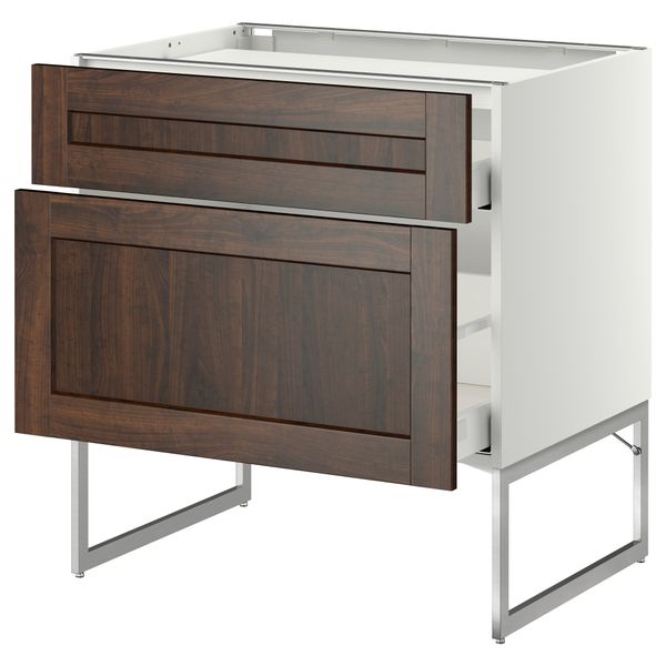 Напольный шкаф, 2 фронтальных панели, 3 ящика МЕТОД / МАКСИМЕРА, белый, Эдсерум коричневый - схема-чертеж с размерами