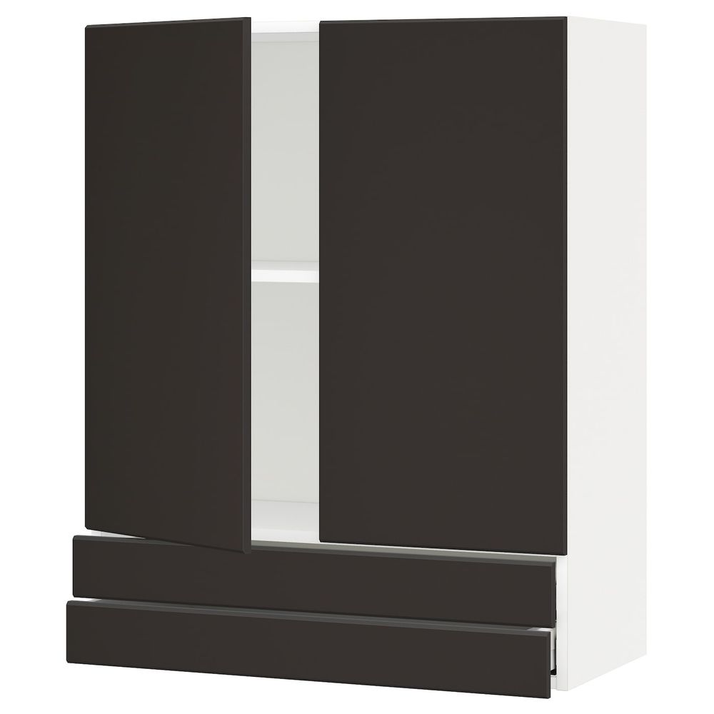 Навесной шкаф/2дверцы/2ящика, белый/Кунгсбакка антрацит 80x100 см IKEA METOD МЕТОД / MAXIMERA МАКСИМЕРА 094.467.42 - фото 1