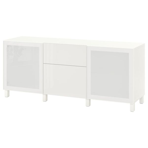 Комбинация для хранения с ящиками, белый/сельсв/стуббарп глянцевый, белый матовое стекло 180x42x74 см IKEA BESTÅ БЕСТО - фото 1