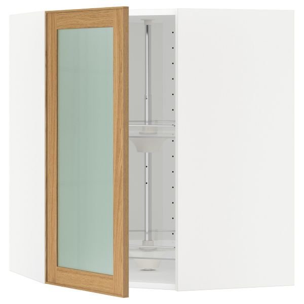 Угловой навесной шкаф с вращающейся секция, стеклянная дв, белый/Экестад дуб 68x80 см IKEA METOD МЕТОД 692.256.05 - схема-чертеж с размерами