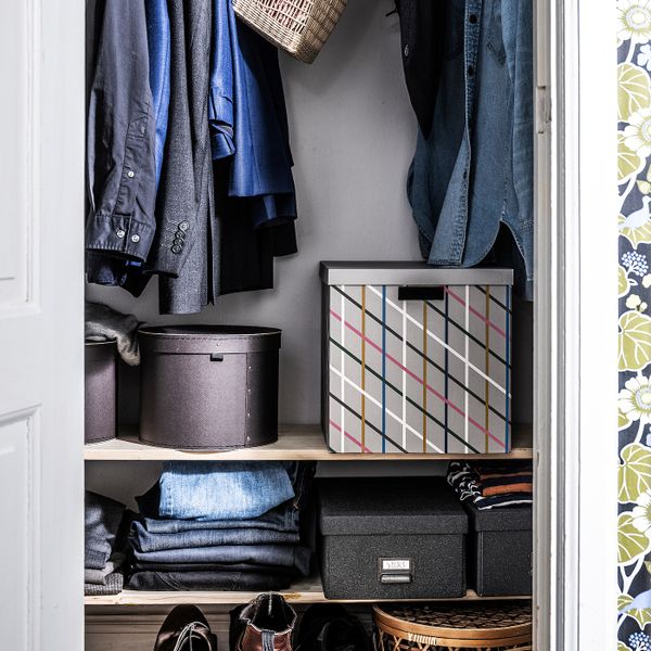 Коробка с крышкой, серый разноцветный/бумага 32x35x32 см IKEA TJENA ТЬЕНА 304.673.13 - схема-чертеж с размерами