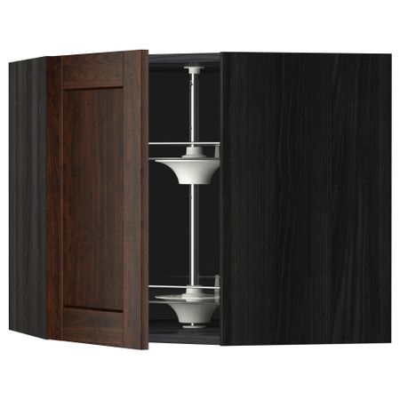 Угловой навесной шкаф с вращающейся секцией МЕТОД, черный, Эдсерум коричневый
