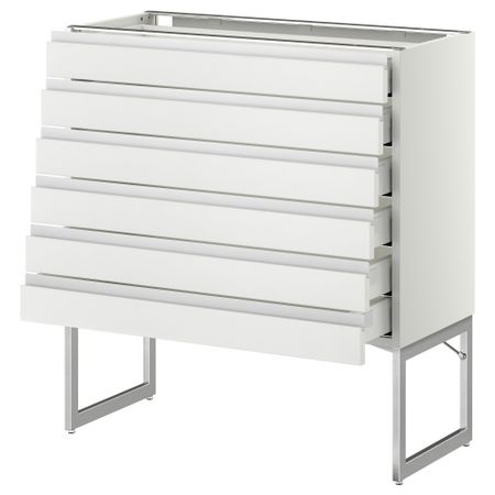 Напольный шкаф 6 фронтальных панелей, 6 нижних ящиков МЕТОД / МАКСИМЕРА, белый, Нодста белый