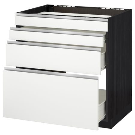 Напольный шкаф для духовки, 4фасада, 3 ящика МЕТОД / ФОРВАРА, черный, Нодста белый