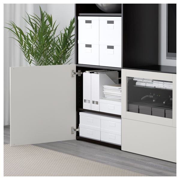 Шкаф для ТВ, комбинированный, стекляные дверцы БЕСТО, черно-коричневый Лаппвикен, Синдвик светло-серый прозрачное стекло - фото 3