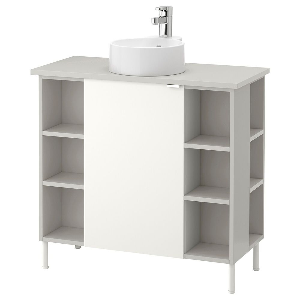 Шкаф под раковину с 1 дверцы, 4 открытыми полк, белый, серый ЭНСЕН смеситель 82x40x87 см IKEA ЛИЛЛОНГЕН/ВИСКАН / ГУТВИКЕН - фото 1