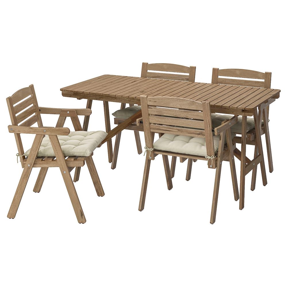 Стол + 4 кресла, для/сада, светло-коричневая морилка/Холло бежевый IKEA ФАЛЬХОЛЬМЕН 492.934.45 - фото 1