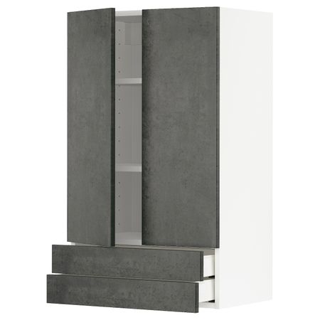Навесной шкаф/2дверцы/2ящика, белый/кальхюттан под темно-серый бетон 60x100 см IKEA METOD МЕТОД / MAXIMERA МАКСИМЕРА 294.414.18