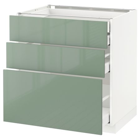 Напольный шкаф 3 фронтальные панели, 2 низких, 1 средний, 1 встроенный ящик встроенный ящ, белый, Калларп светло-зеленый, 80x60