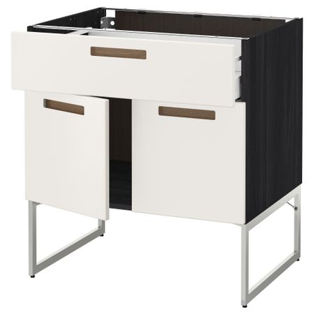 Напольный шкаф, полки, ящик, 2 двери МЕТОД / МАКСИМЕРА, черный, Мэрста белый