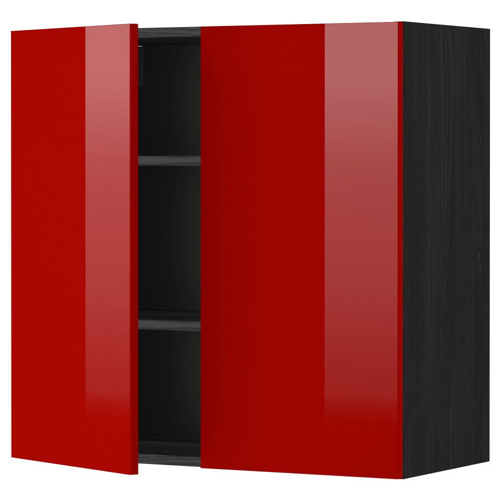 Навесной шкаф с полками, 2 дверцы МЕТОД, черный, Рингульт красный - схема-чертеж с размерами