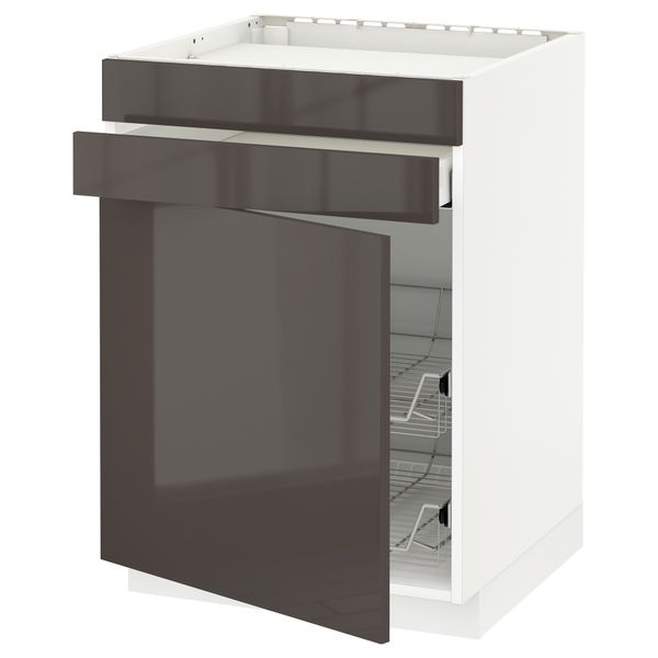 Напольный шкаф для варочной панели, ящик, 2 проволочных корзины МЕТОД / МАКСИМЕРА, белый, Рингульт серый (60x60 см) - схема-чертеж с размерами