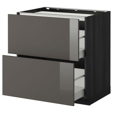 Напольный шкаф, 2 фронтальных панели, 3 ящика МЕТОД / МАКСИМЕРА, черный, Рингульт серый
