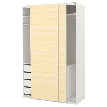 Гардероб, белый, Фьельхамар светлый бамбук, 150x66x236 см IKEA ПАКС 893.063.04