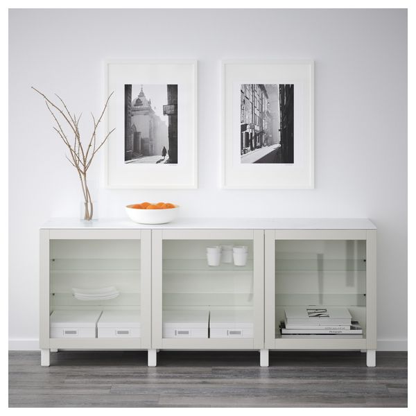 Комбинация для хранения с дверцами БЕСТО, белый, Синдвик светло-серый прозрачное стекло (180x42x74 см) - схема-чертеж с размерами