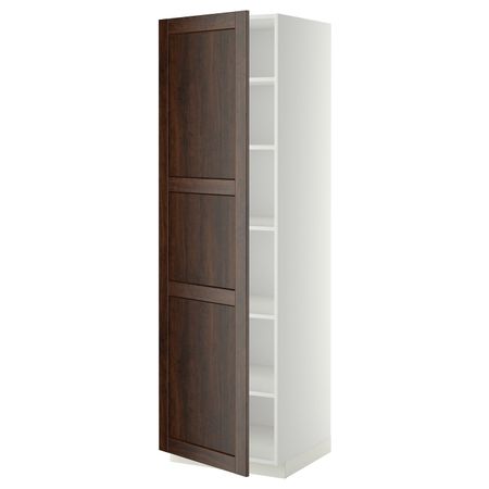 Высокий шкаф с полками, белый/Эдсерум коричневый 60x60x200 см IKEA METOD МЕТОД 894.468.99