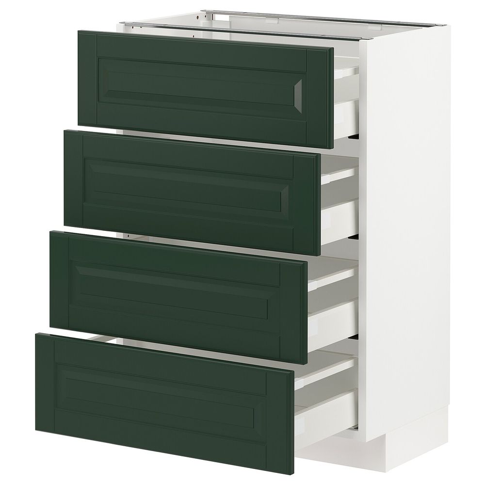 Напольный шкаф 4 фронтальных панели, 4 ящика, белый/Будбин темно-зеленый 60x37 см IKEA METOD МЕТОД / MAXIMERA МАКСИМЕРА - фото 1