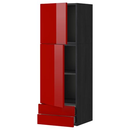 Навесной шкаф, 2 дверцы, 2 ящика МЕТОД / МАКСИМЕРА, черный, Рингульт красный
