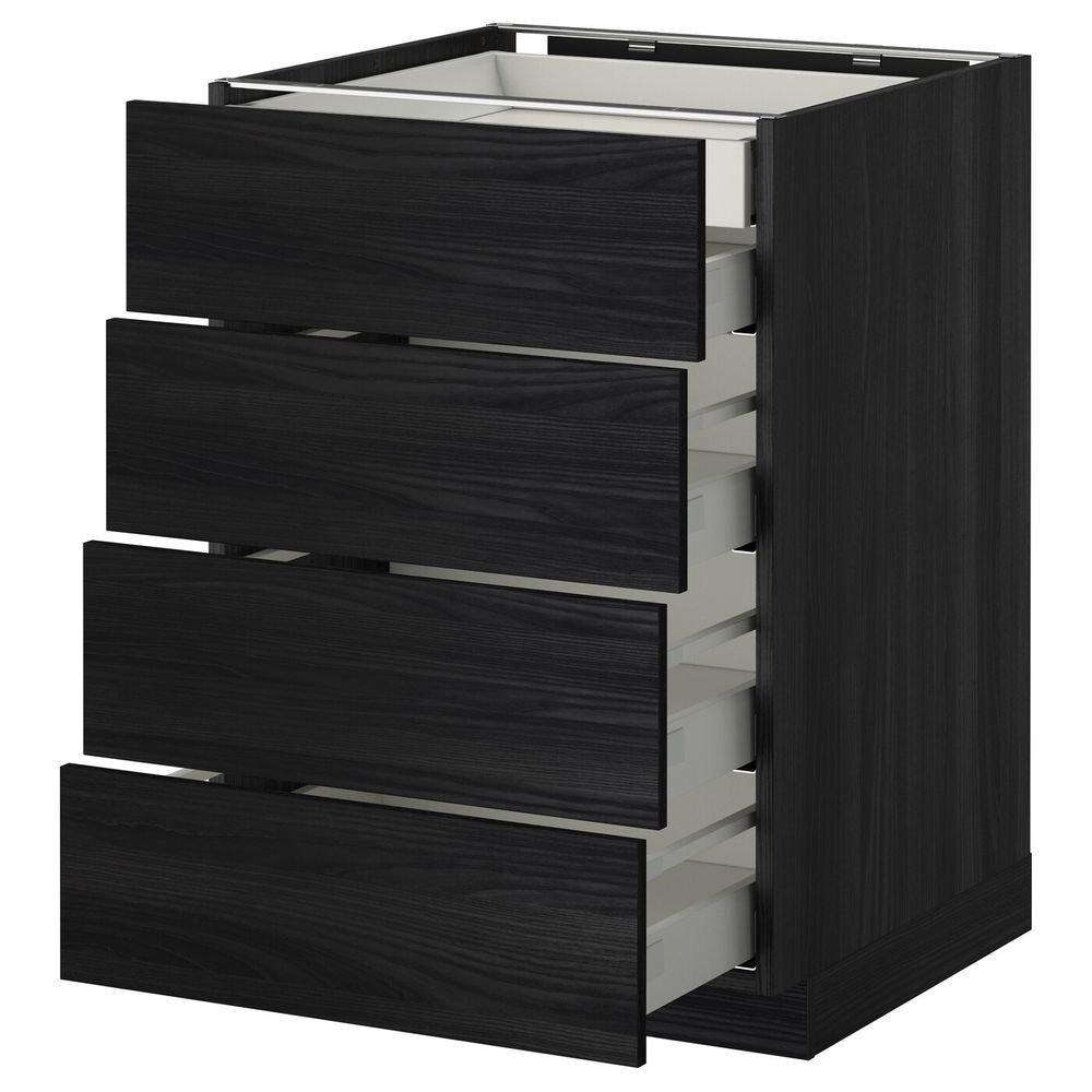 Напольный шкаф 4 фронтальных, 2 низких, 3 средних ящ, черный, Тингсрид черный 60x60 см IKEA МЕТОД / МАКСИМЕРА 892.343.45 - фото 1