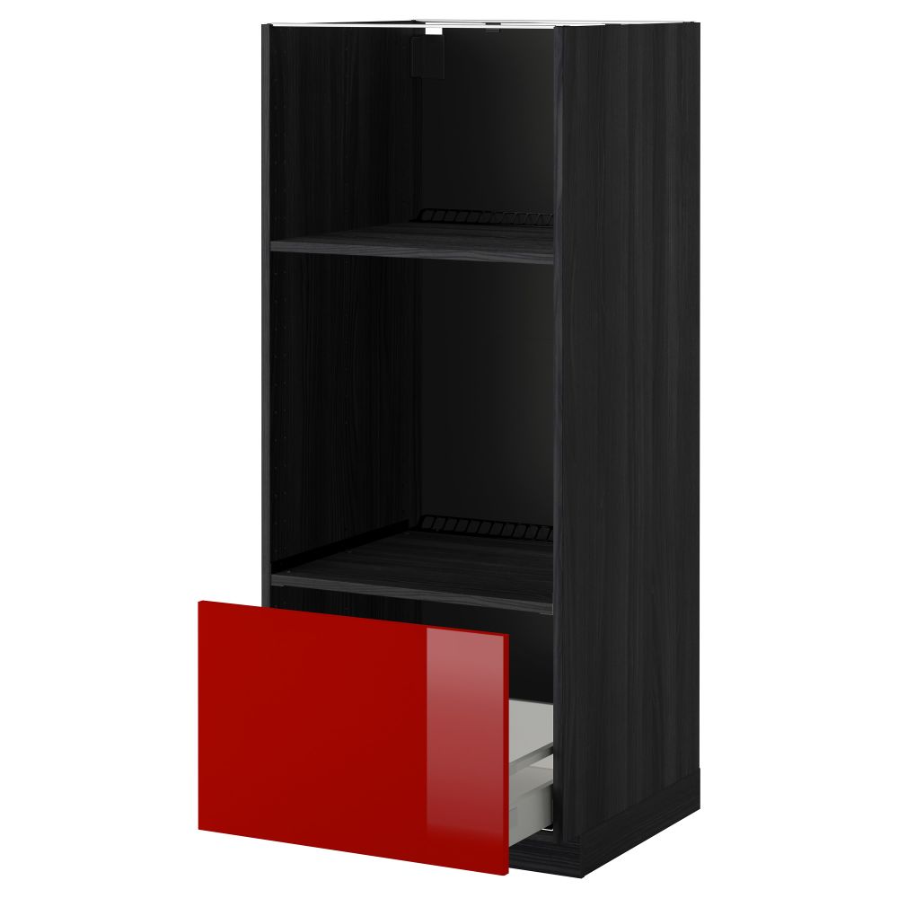 Высокий шкаф с ящиком для духовки/СВЧ МЕТОД / МАКСИМЕРА, черный, Рингульт красный (60x60x140 см) - схема-чертеж с размерами