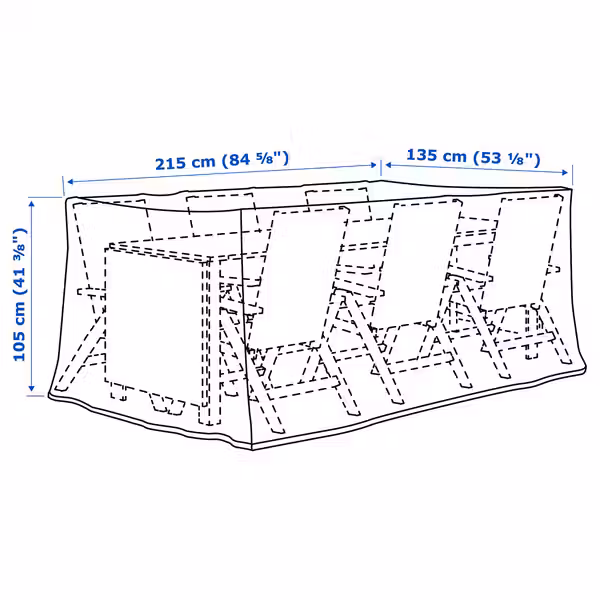 TOSTERÖ Чехол для мебели - д/комплекта столовой мебели/чёрный 215x135 см - схема-чертеж с размерами